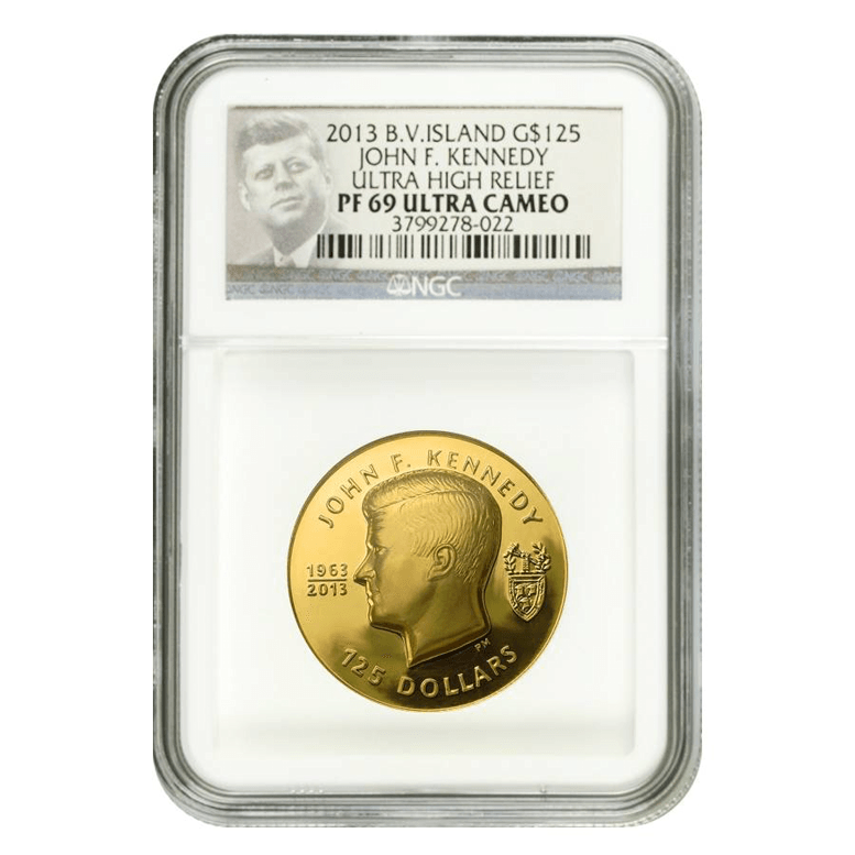 2013 1 oz Gold B.V. Islands $125 John F. Kennedy and Queen Elizabeth Proof NGC PF 69  