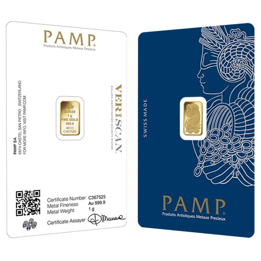  1 gram .9999 24k Gold Bar PAMP Suisse Lady Fortuna  Fine (In Assay)