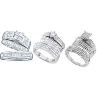 Complete Wedding Set, His, Her Band and Engagement Image