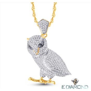 10K Gold 0.90 Carats Natural Diamond Owl Pendant Image
