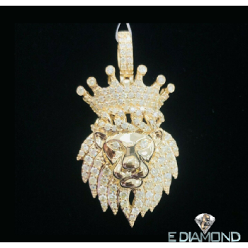 10k Gold 2.63 Carats Lion Head Diamond Pendant Image