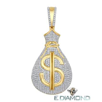 10K Solid Gold 1 Carat Diamond Money Bag Pendant Image