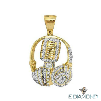 Mic Headphone DJ Music Diamond Pendant 10k Gold 1C Image