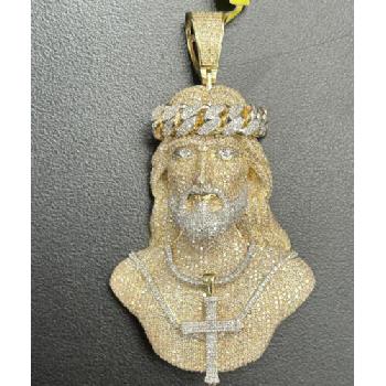 10k Solid Gold 6.75 Carat 3D Jesus Diamond Pendant Image