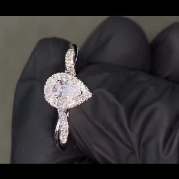 14K 0.33 Crt Pear Cut Diamond Halo Engagement Ring Image