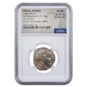 440 - 404 BC Athens Greece Silver Athena Owl Coin Image